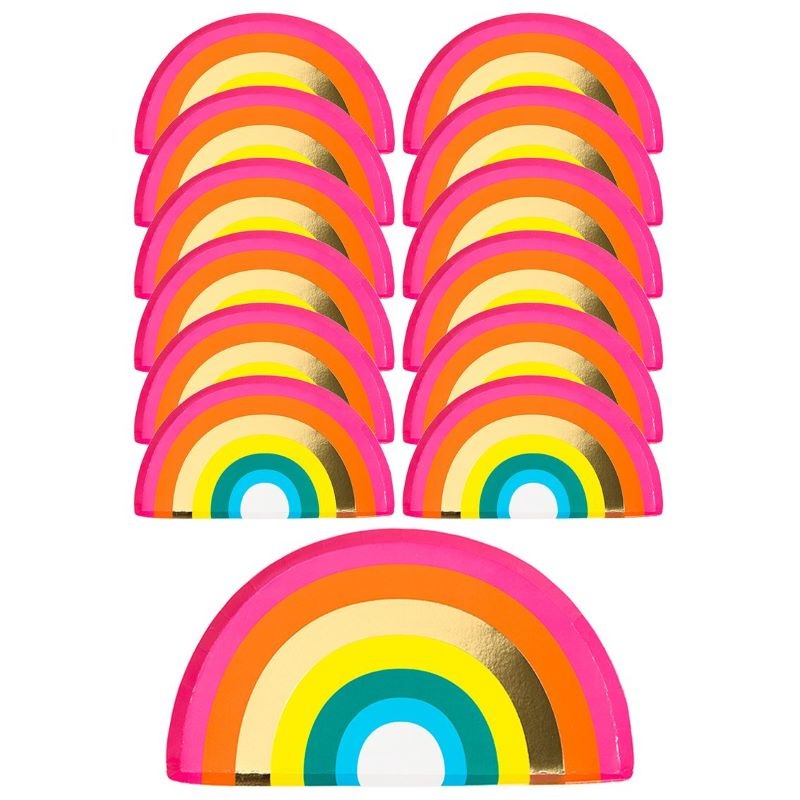 12 Rainbow Paper Plates 25.5cm