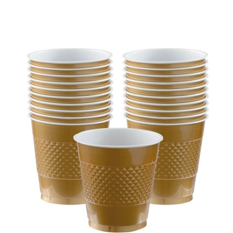 20 gold plastic cups 266ml