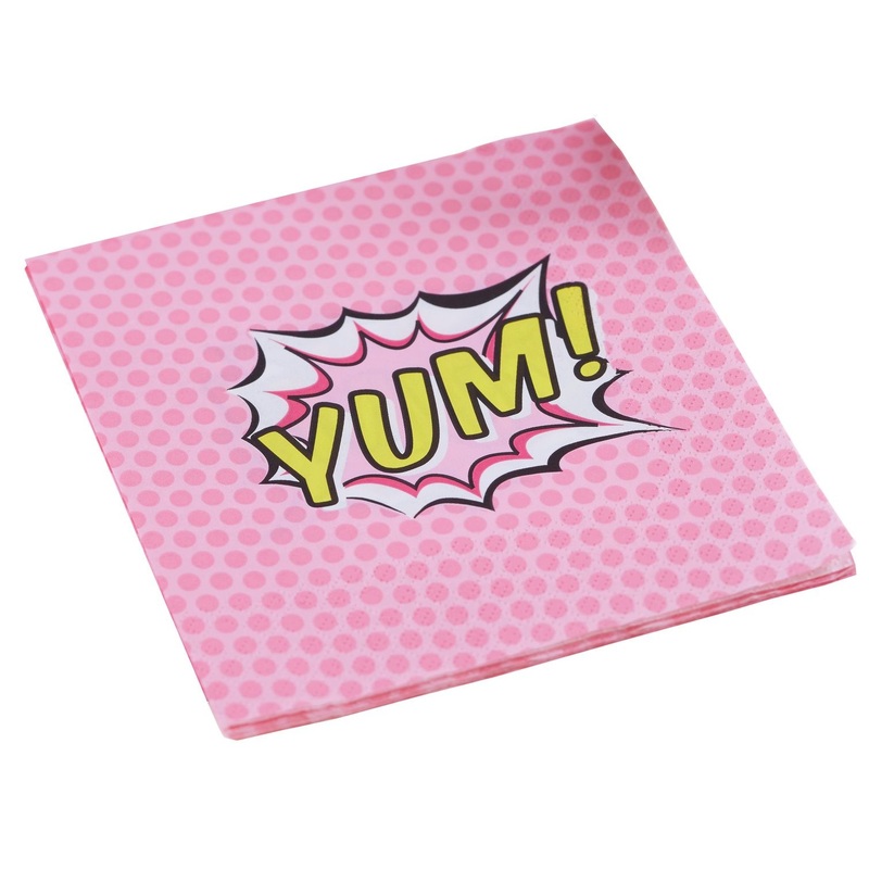 20 pink comic napkins yum 33cm