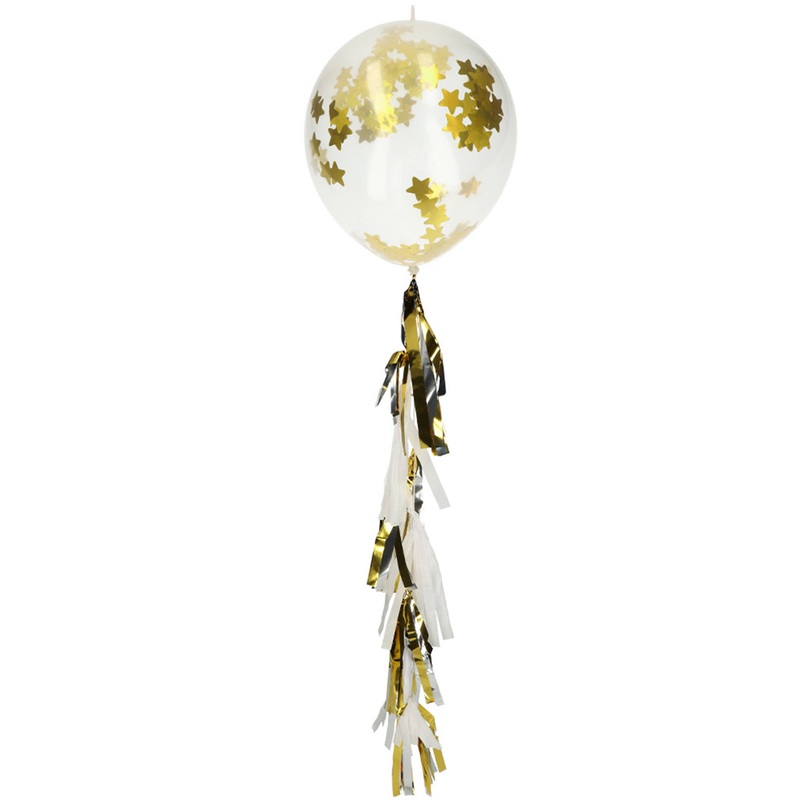 3 Balloons with Star Confetti and Tassel Gold