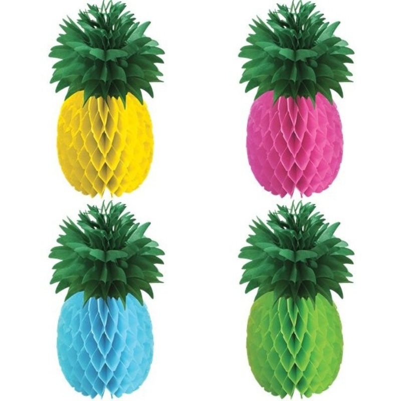 4 colorful pineapple decorative honeycomb balls 30.5cm