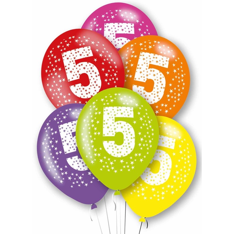 6 colorful number 5 latex balloons