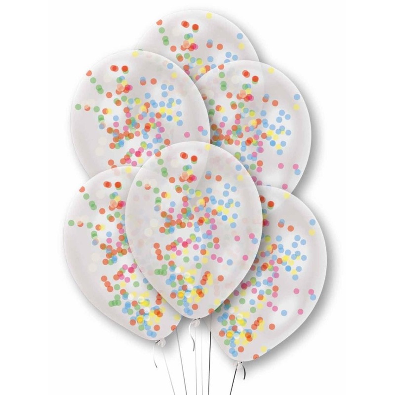 6 rainbow confetti balloons 27.5cm