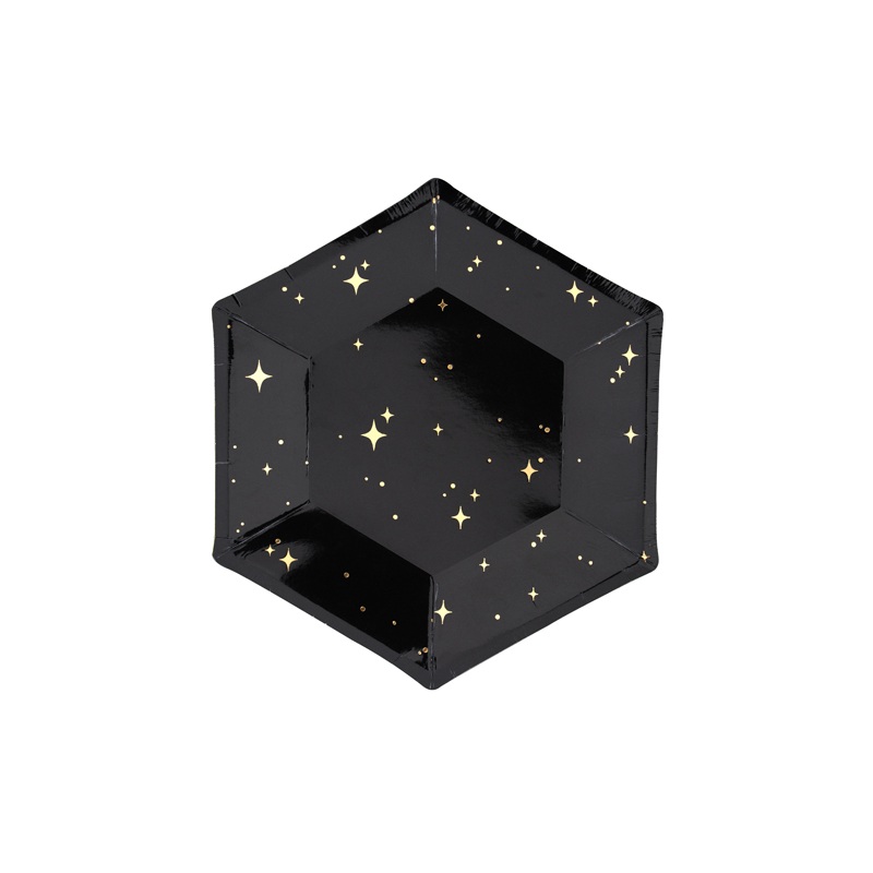 6 Sparkling Star Paper Plates Black 20cm