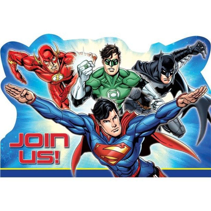 8 Justice League superhero invitation cards
