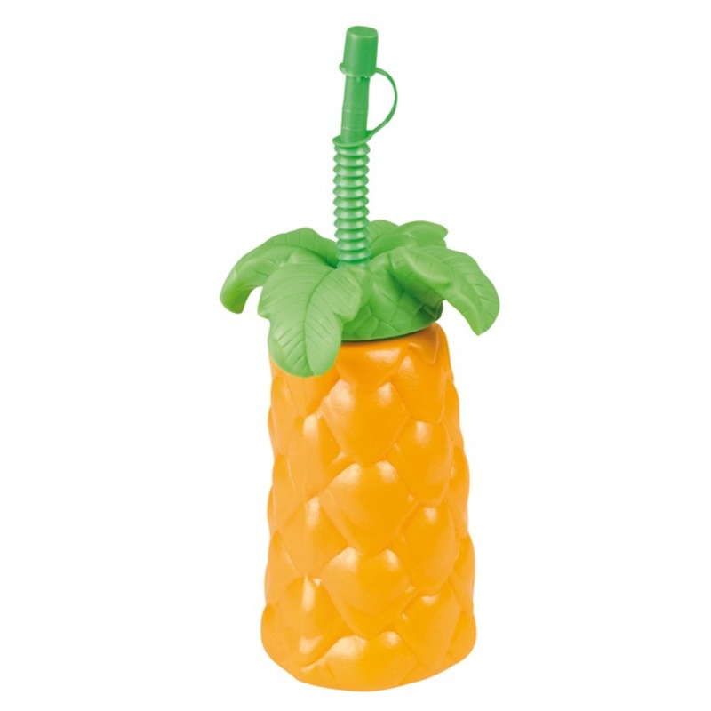 Drinking cup of pineapple with straw