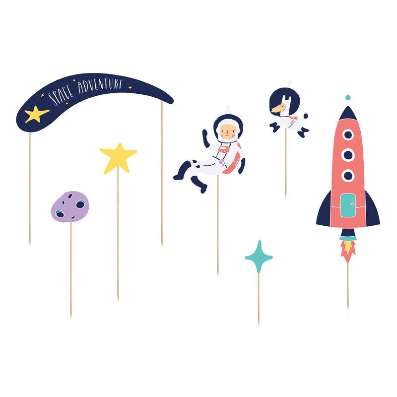 Space party cake decoration 7 pieces