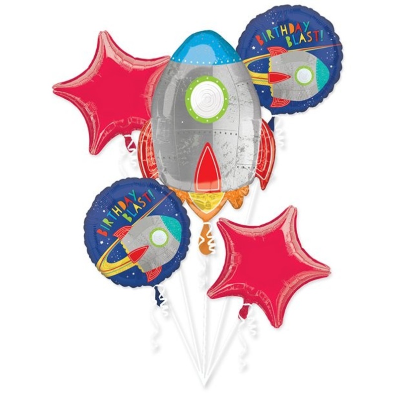 Space party foil balloon bouquet 5 pcs.