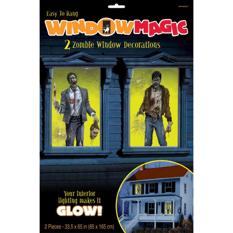 2 Zombie Town window pictures 85cm x 1.65m