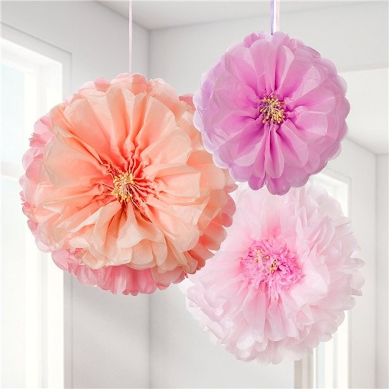 3 fluffy pompom flowers Summer Blush