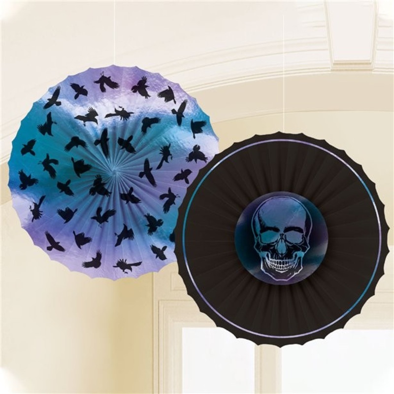Paper fan ravens and skulls set of 2 pieces