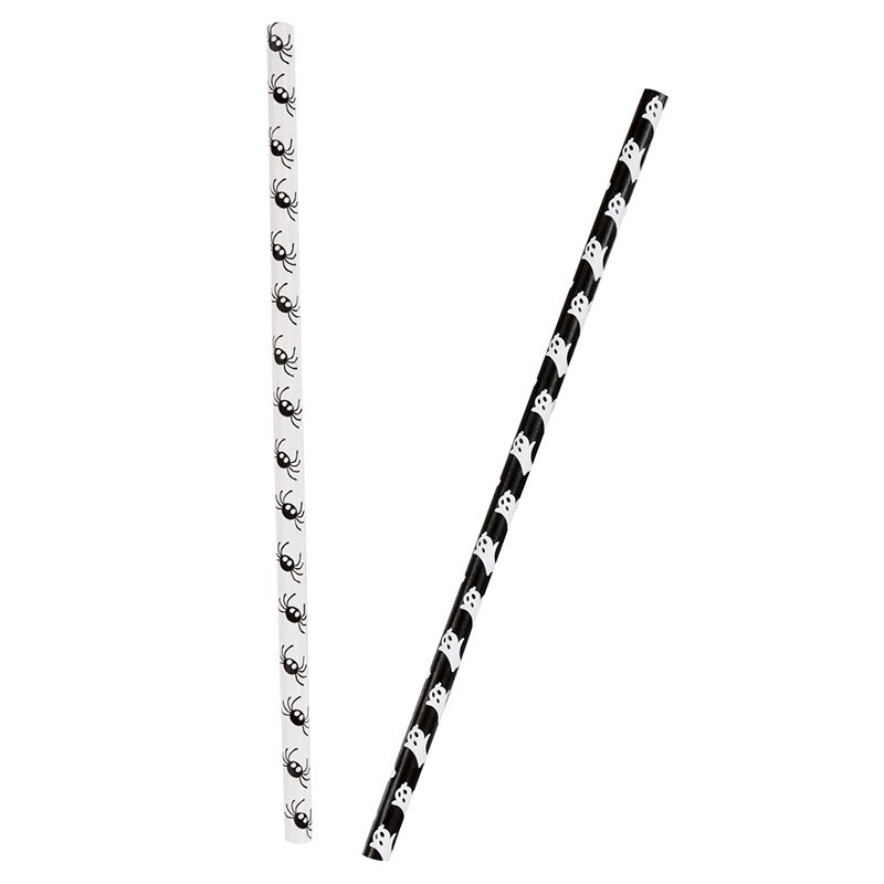 10 Halloween ghosts & spiders paper straws