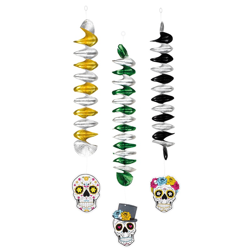 3 Day of the Dead Hanging Spirals 60cm