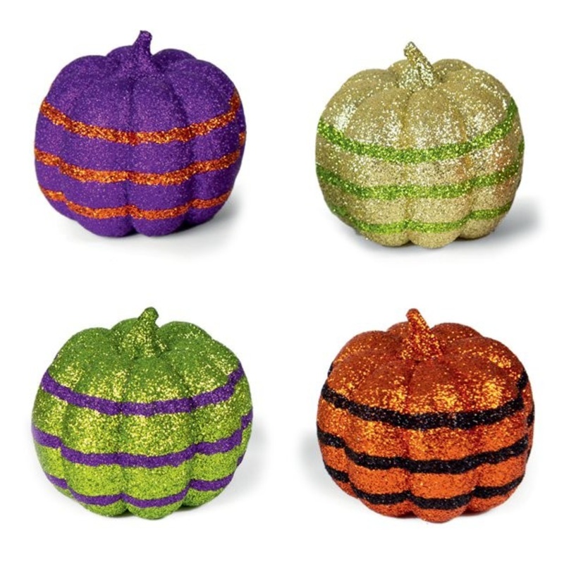 4 decorative glitter pumpkins 10cm