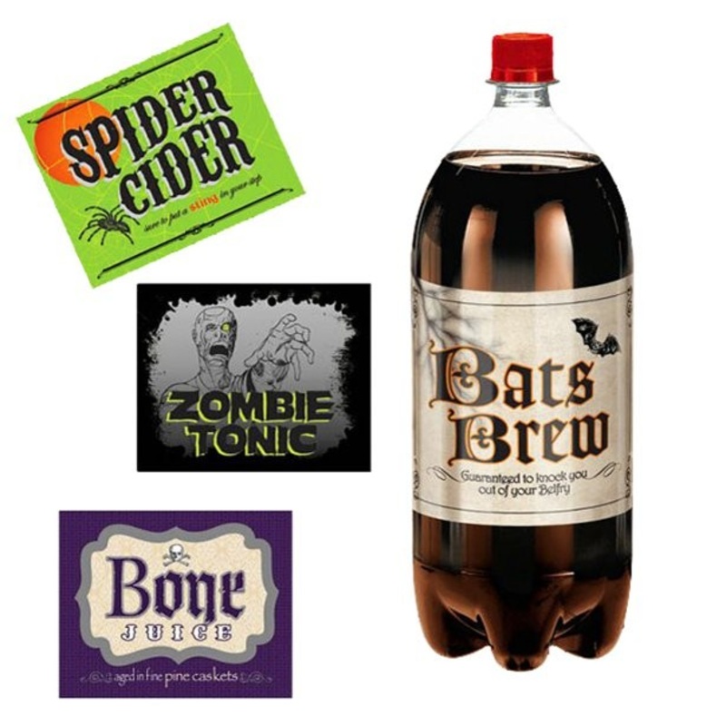 4 Halloween bottle labels 13cm