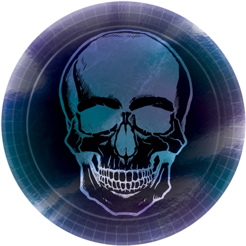 8 Shimmer Skull Halloween plates 23cm
