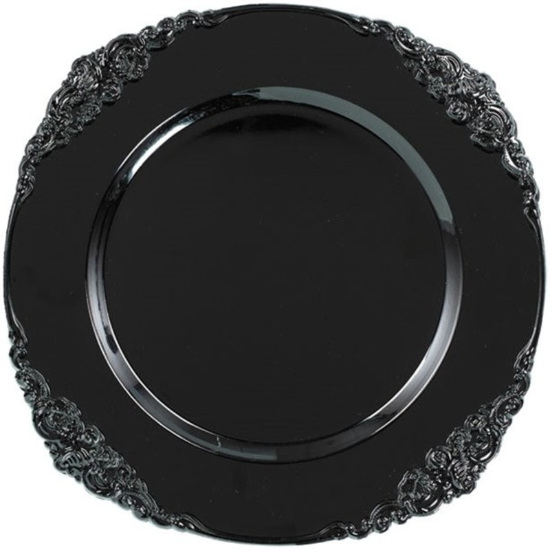 Black serving plate baroque 33cm