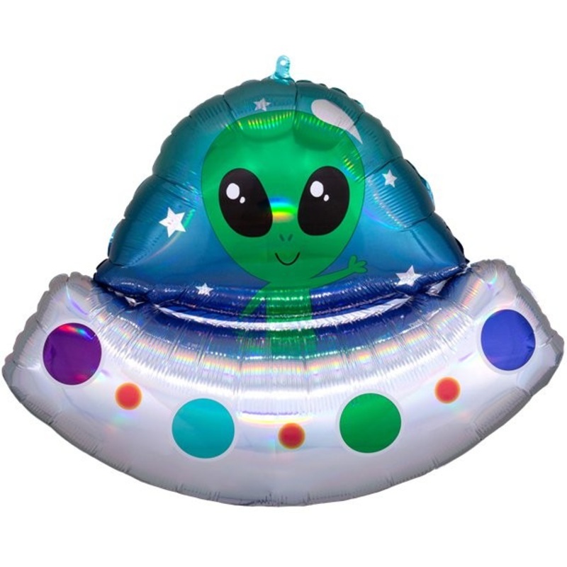 UFO foil balloon with alien 81cm