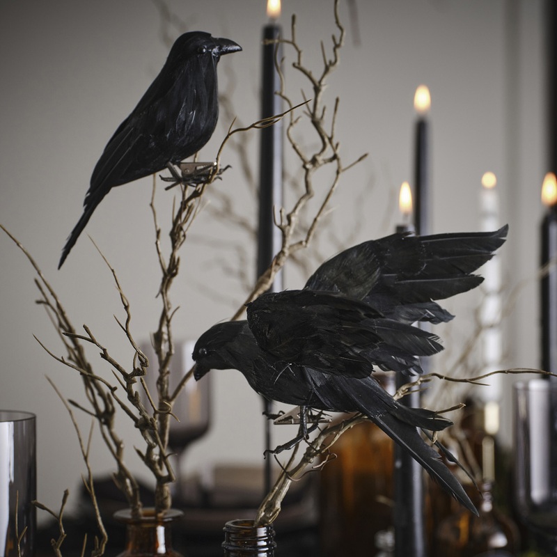 2 black raven decoration figures with clip