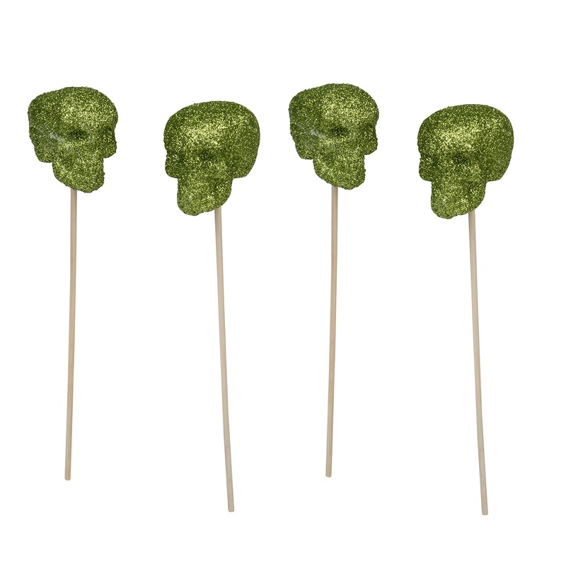 Happy Halloween glitter skewers deco green set of 4