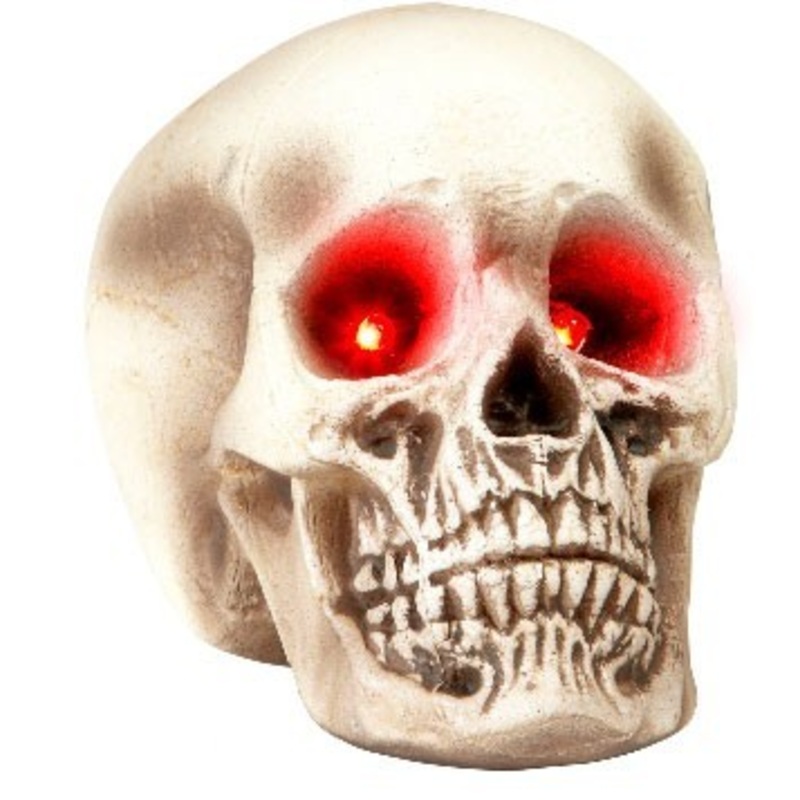 Skull Decoration With Red Glowing Eyes 22cm