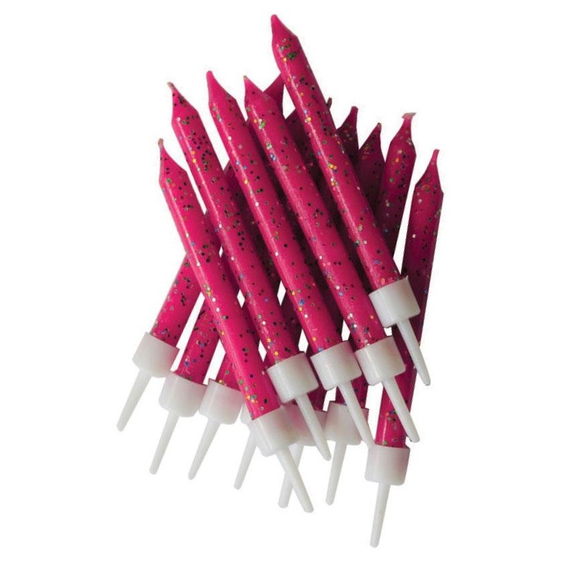 12 glitter fuchsia cake candles