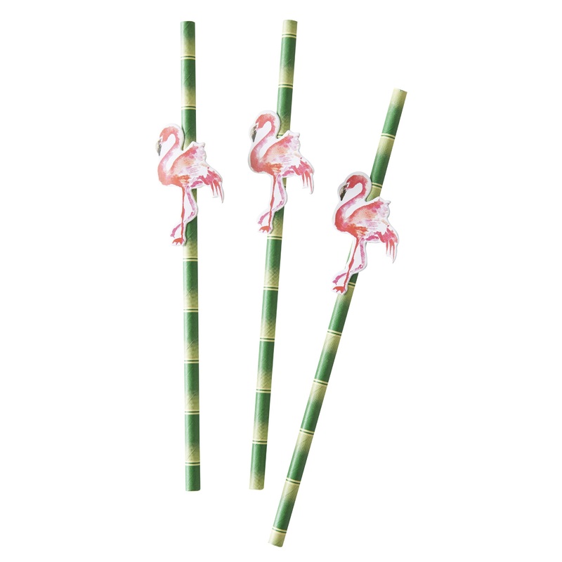 20 Flamingo Beach paper straws 19cm