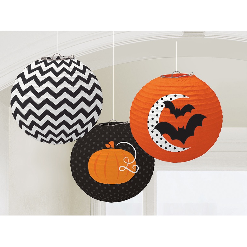 3 Hanging Halloween Lanterns 24cm