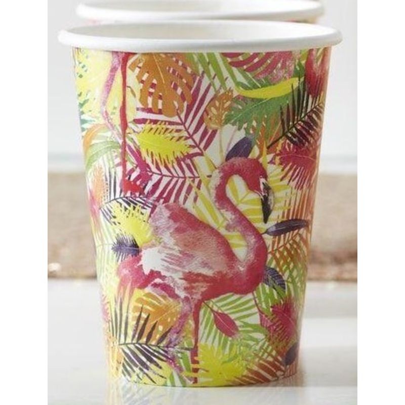 8 Flamingo Beach paper cups 255ml