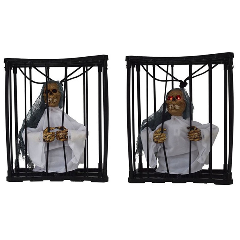 Ghost woman in the cage with light, sound and movement