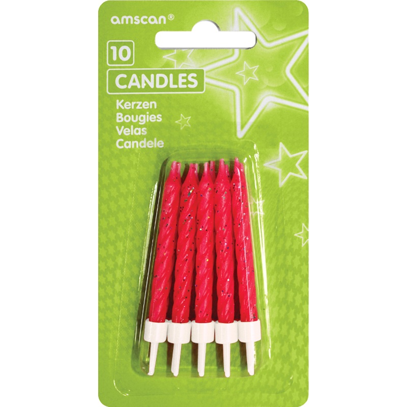Glittering cake candles pink Including holder 10 pieces