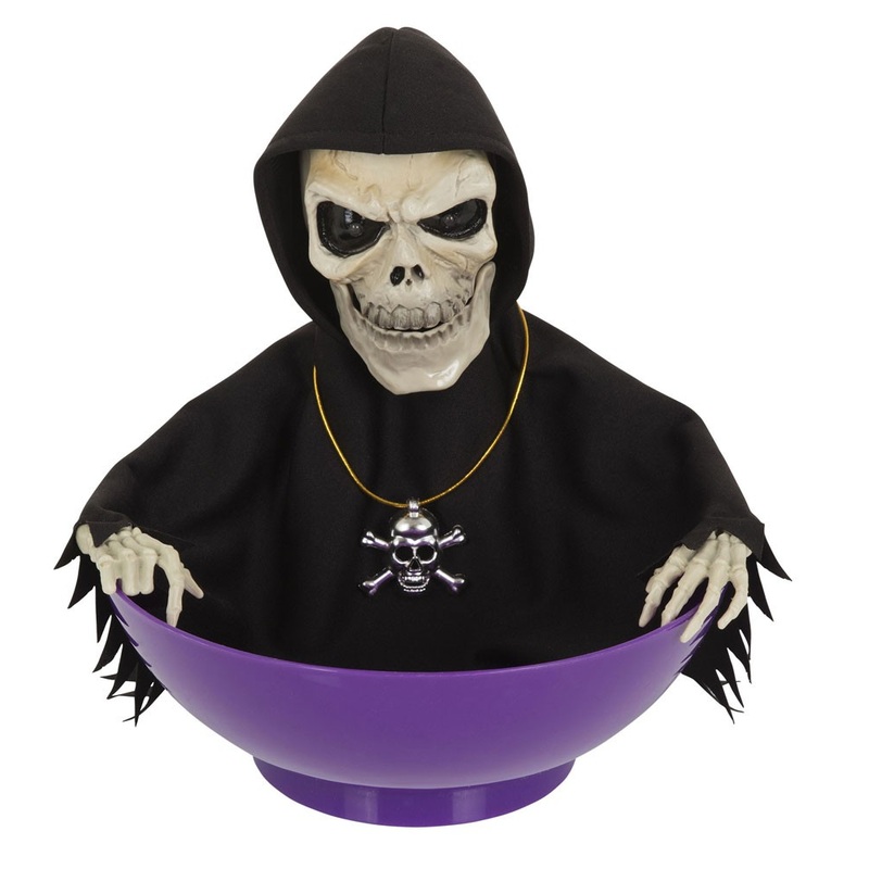 Skeleton-guarded bowl with light and sound