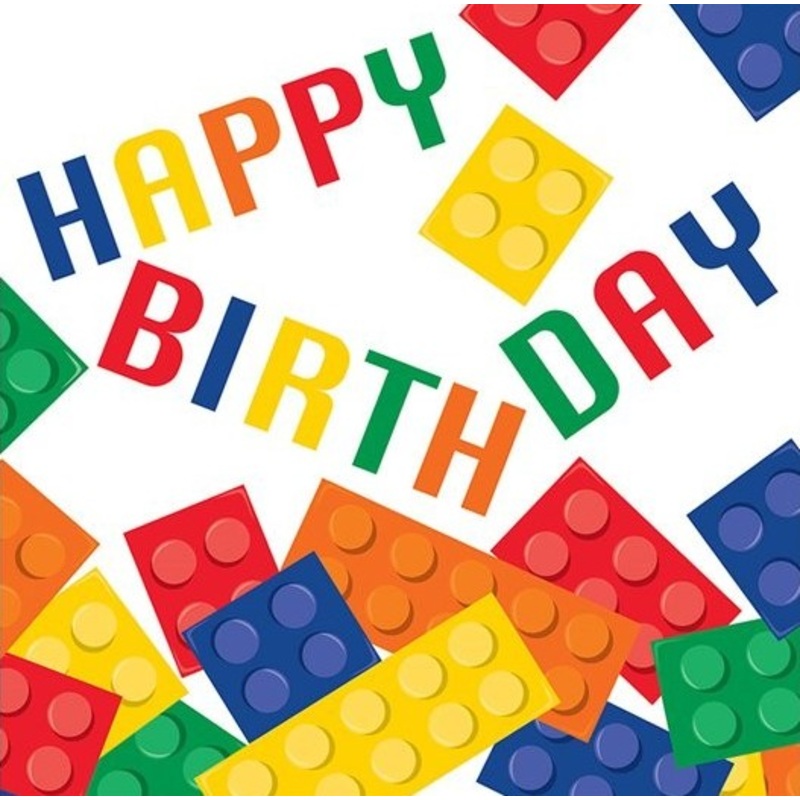 16 colorful building block napkins 33cm