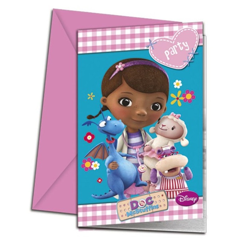 6 Doc McStuffin love of animals invitation cards 14 x 9cm