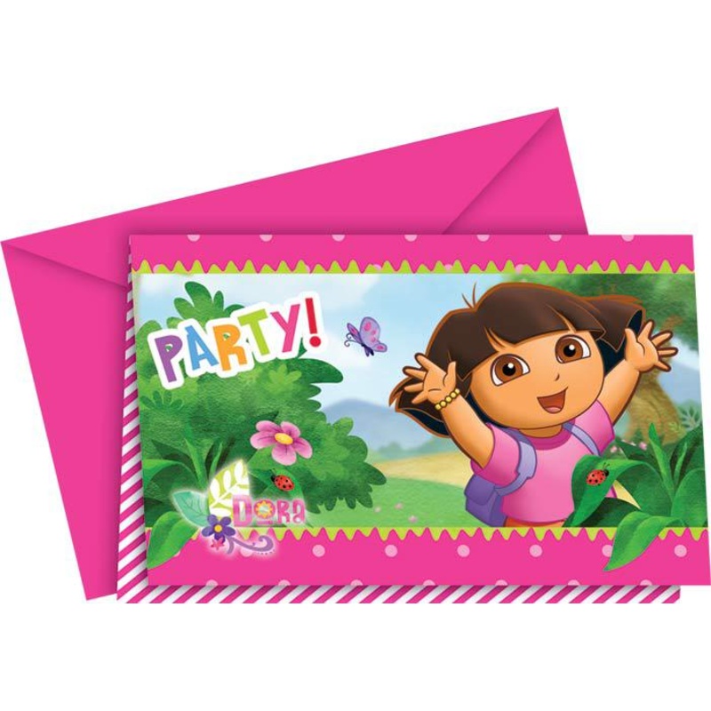 6 Dora's adventure invitation cards 14 x 9cm