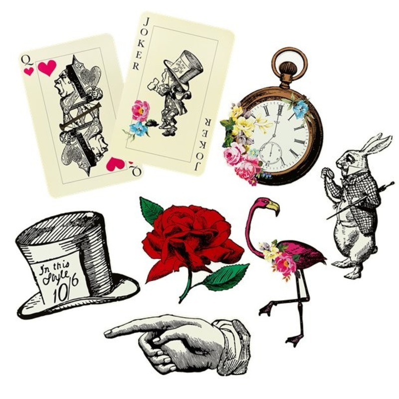 8 Alice Tea Party cardboard cutouts 42cm