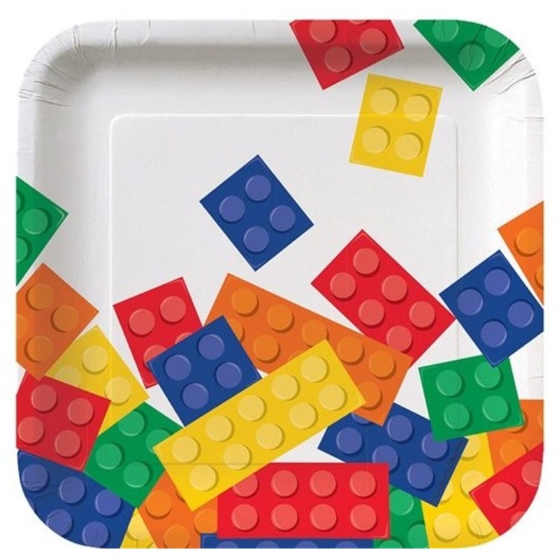 8 colorful building block paper plates 17cm