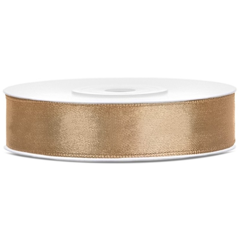 25m satin gift ribbon light gold 12mm wide