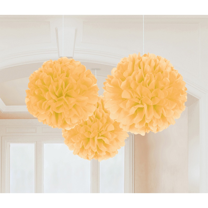 3 fluffy deco balls gold 40.6cm
