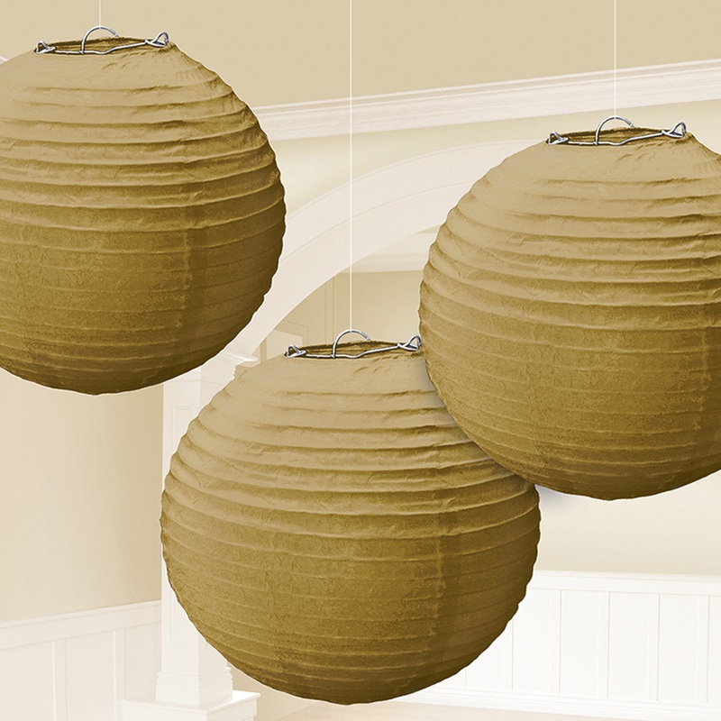 3 paper lanterns gold 20.4cm