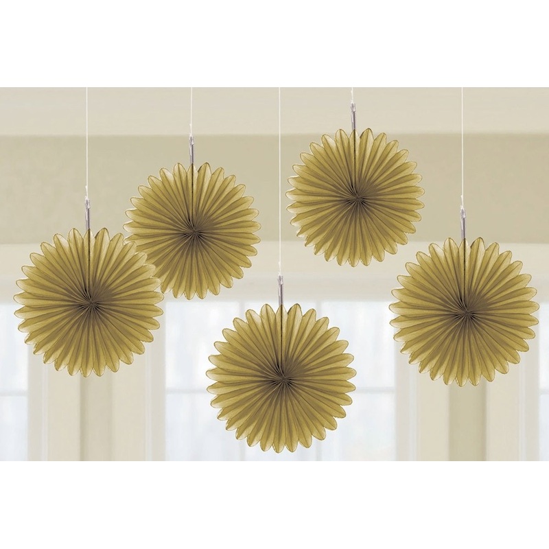 5 Hanging Rosettes Gold 15cm