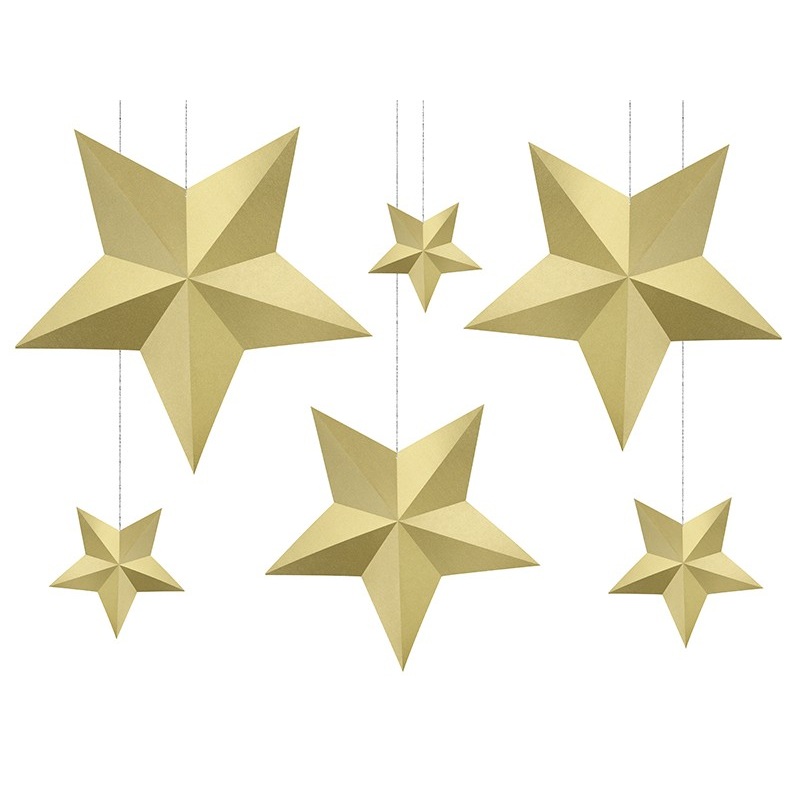 6 golden DIY hanging decoration stars