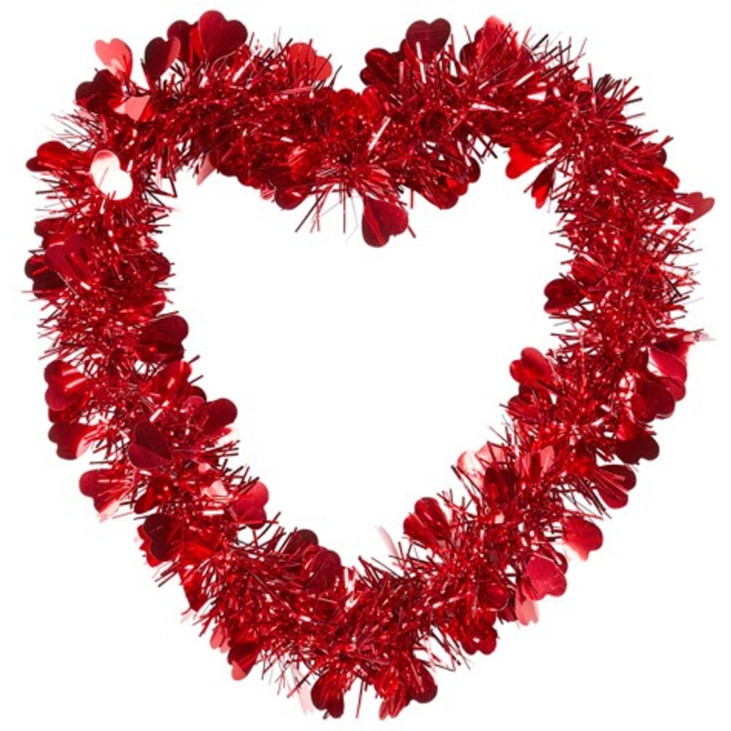 Red Valentine's Day tinsel heart 22cm