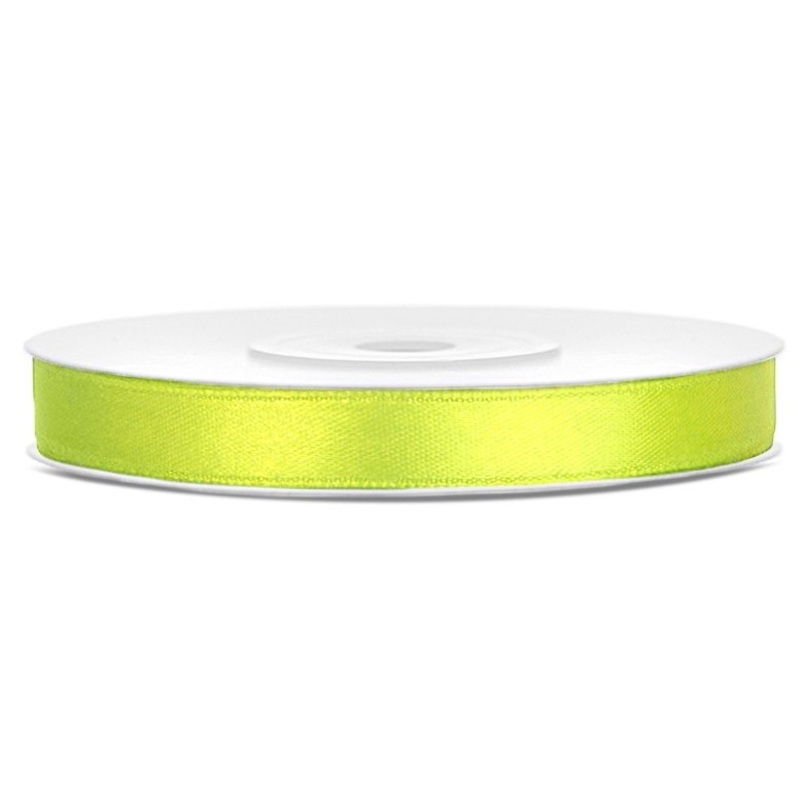 25m satin ribbon neon green 6mm wide