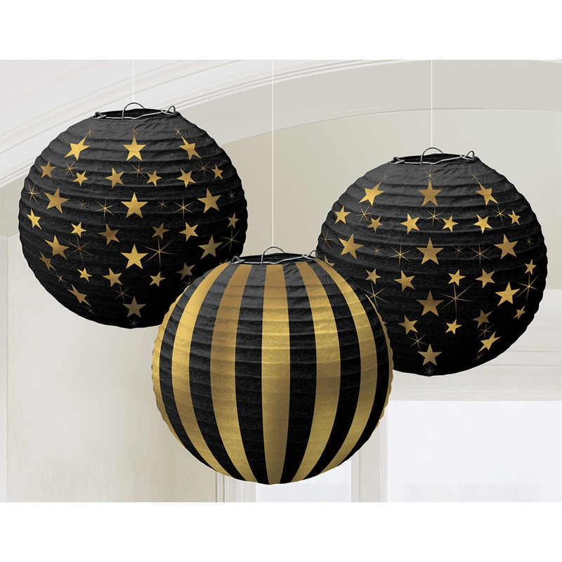 3 Glamorous Chinese Lanterns 24cm