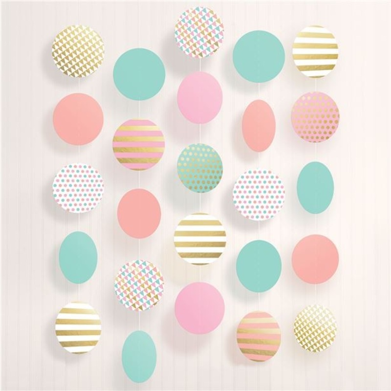 5 Colorful pastel and metallic confetti hanging decorations