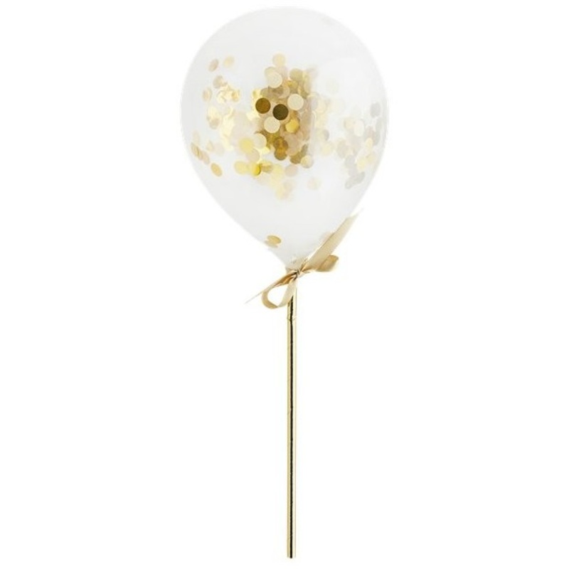 5 mini confetti stick balloons gold