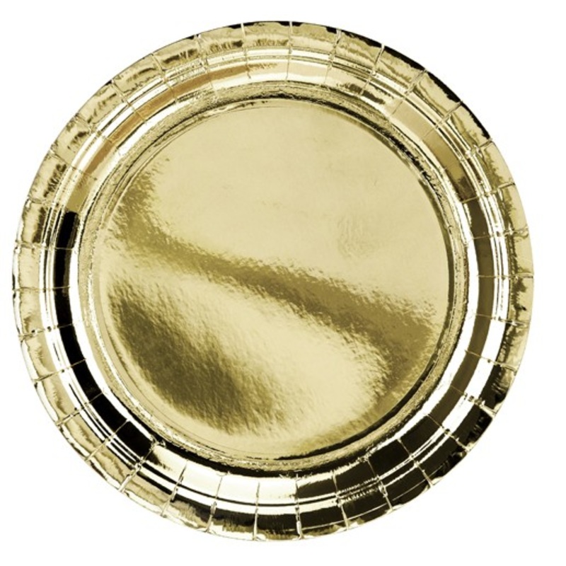 6 Gold Metallic Paper Plates 23cm