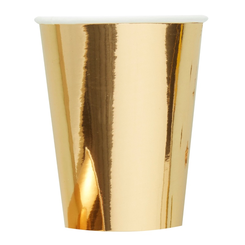 8 golden metallic magic paper cups 250ml