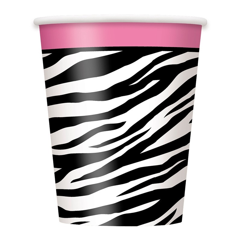 8 wild zebra party paper cups 266ml